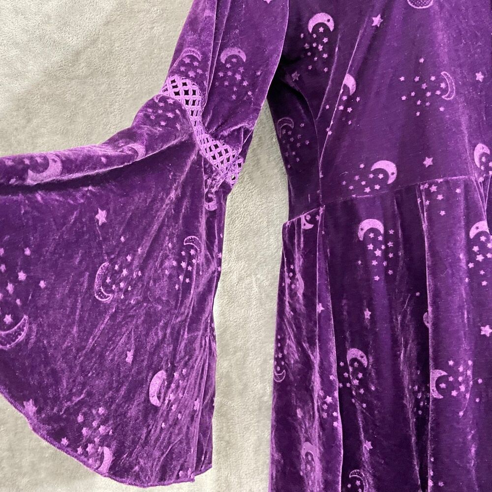 Spirit Halloween Midnight Sorceress Velour Hooded mini Dress XL Moon Stars - Picture 2 of 10